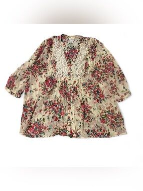 Motherhood Maternity Cream Floral Button-Front Blouse